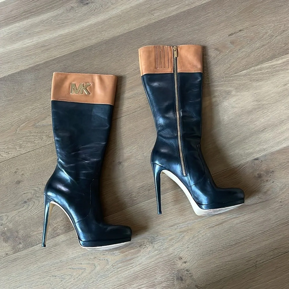 Michael Kors Hayley Black Boots Knee High MK Platform Size 8.5 - Picture 8 of 16